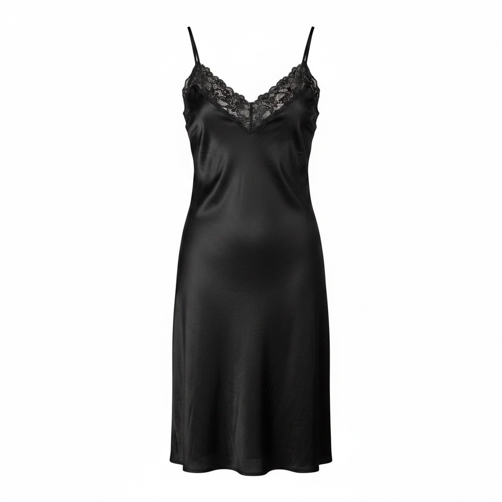 Ekouaer Black Lace Knit Goth Slip Dress Size Medium Mob Wife Witchy